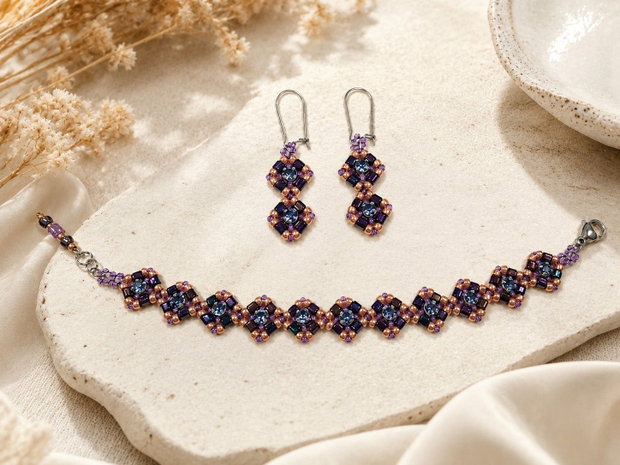 Set handmade  Brățară și cercei cu cristale Swarovski