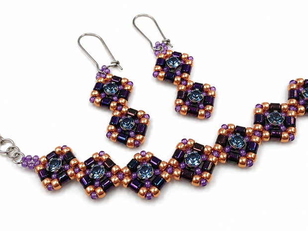 Set handmade  Brățară și cercei cu cristale Swarovski