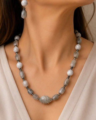 SET~FROZEN AURA~labradorit,agate,hematit electroplacat,inox