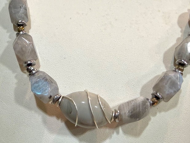 SET~FROZEN AURA~labradorit,agate,hematit electroplacat,inox