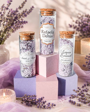 Mărturie de nuntă borcănel cu sare de baie și lavandă, Kandor Special Gifts