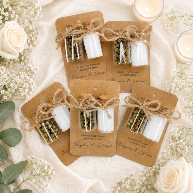 Mărturii nuntă, sticluțe cu sare și piper verde, Kandor Special Gifts