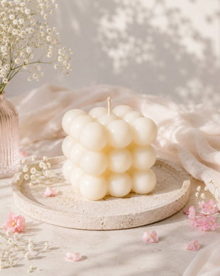 Lumânare decorativă parfumată din soia bubble, albă, Kandor Special Gifts