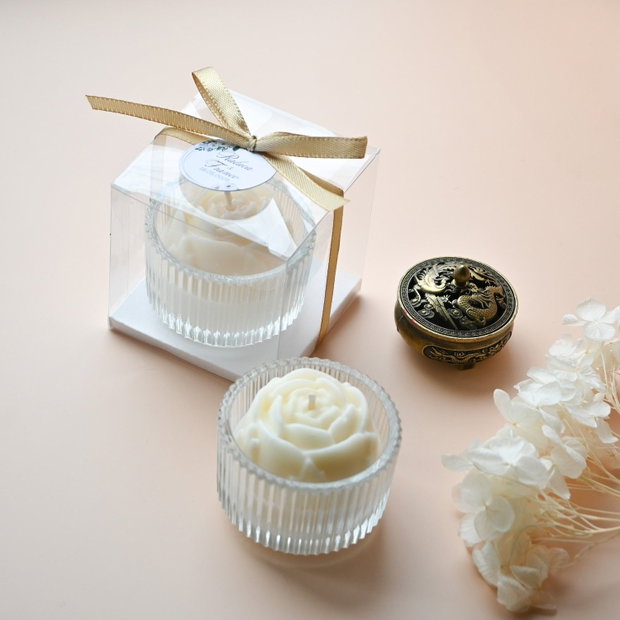 Mărturie de nuntă lumânare trandafir - Kandor Special Gifts