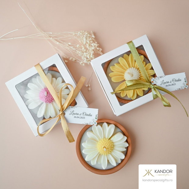 Mărturie de nuntă lumânare margaretă - Kandor Special Gifts