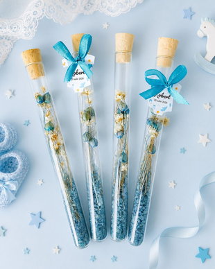 Mărturie de botez eprubetă cu flori  băiețel, Kandor Special Gifts