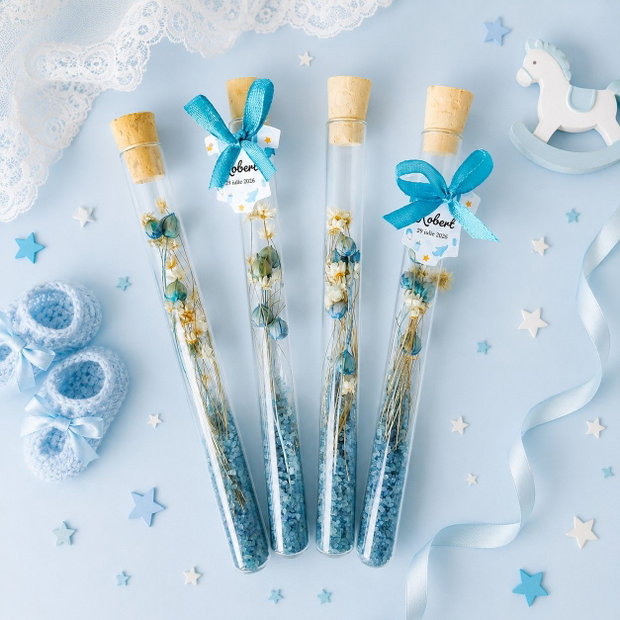Mărturie de botez eprubetă cu flori băiețel, Kandor Special Gifts