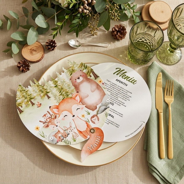 Meniu Woodland Animals cu Place Card