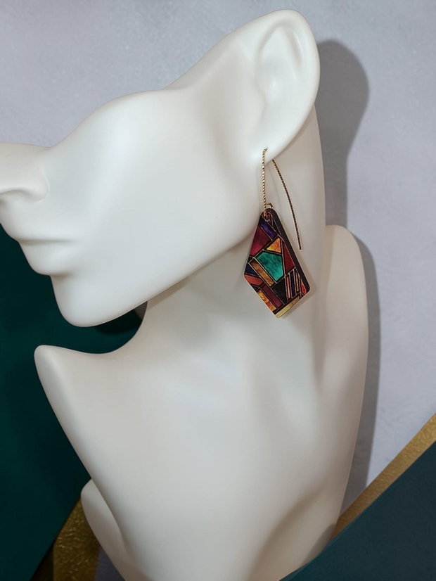 Cercei Handmade din Lemn Model Vitraliu, Hipoalergenici