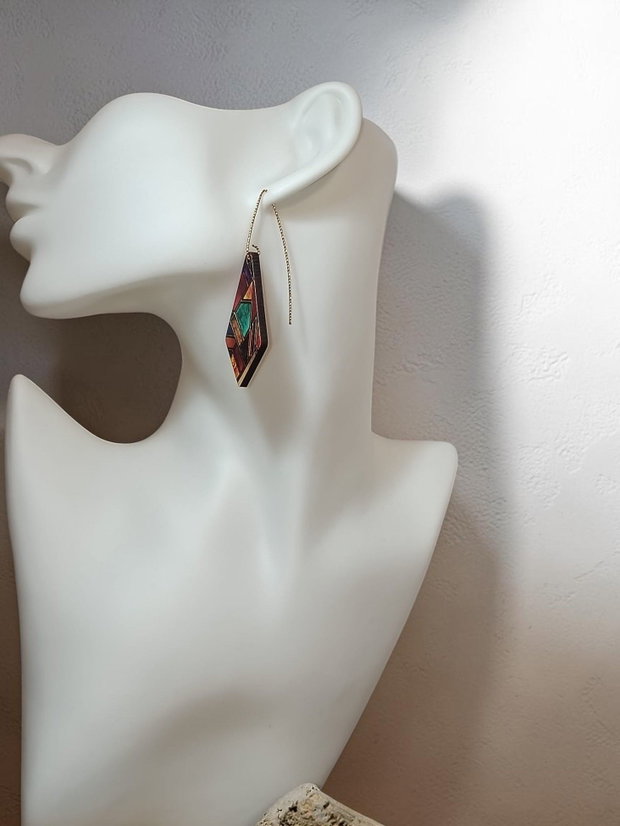 Cercei Handmade din Lemn Model Vitraliu, Hipoalergenici