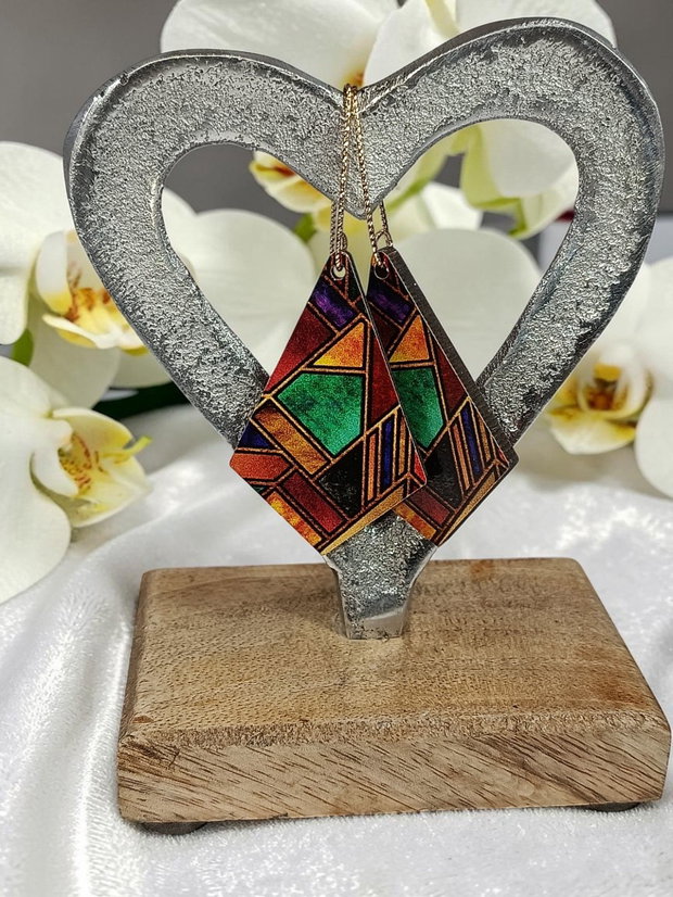 Cercei Handmade din Lemn Model Vitraliu, Hipoalergenici