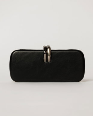 Clutch elegant negru cu inchidere metalica dubla