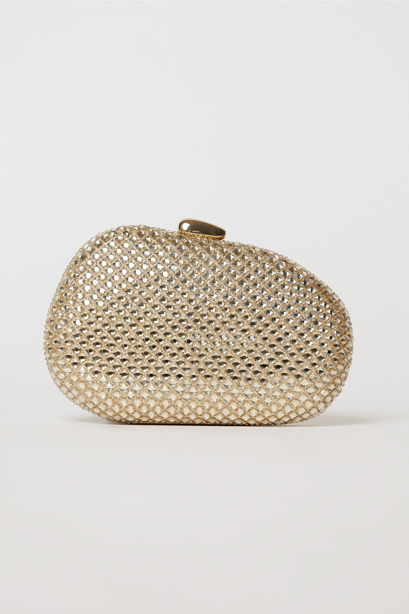 Clutch elegant auriu cu cristale stralucitoare