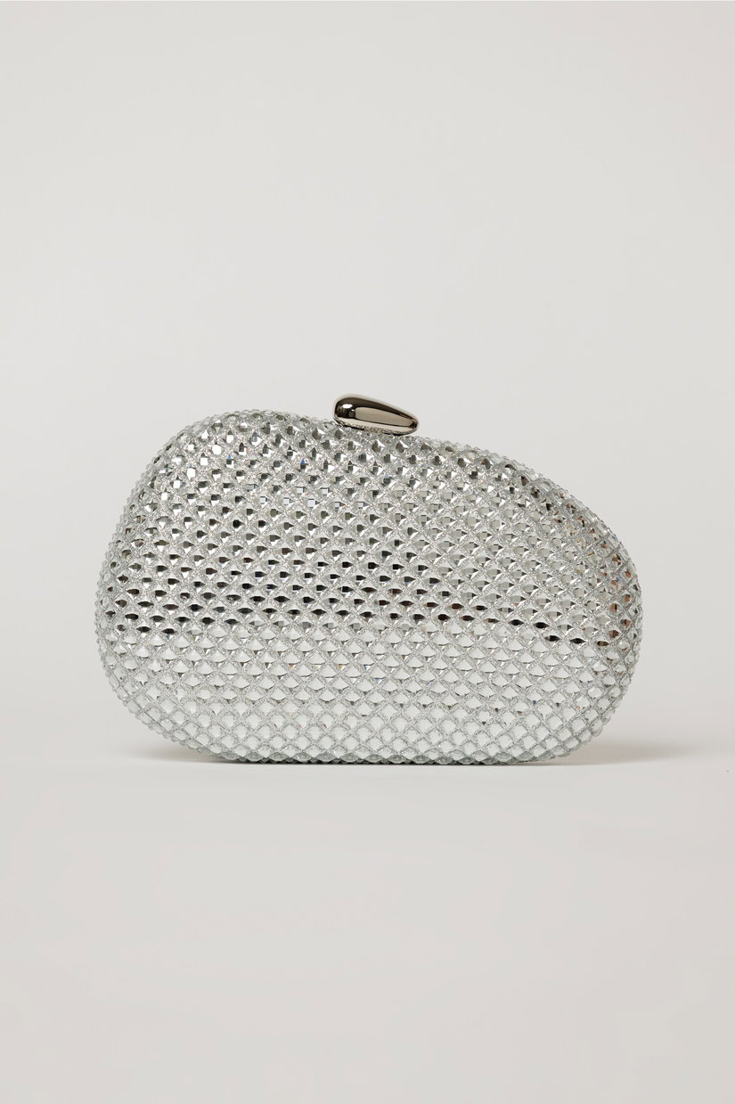 Clutch elegant argintiu cu cristale stralucitoare