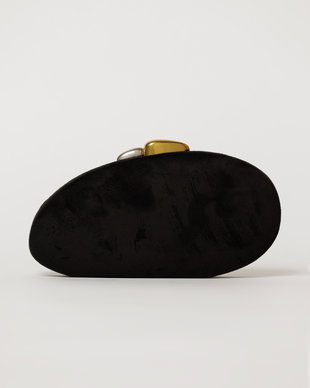 Clutch oval negru din material catifelat