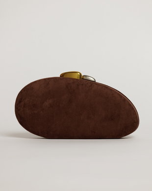 Clutch oval maro din material catifelat