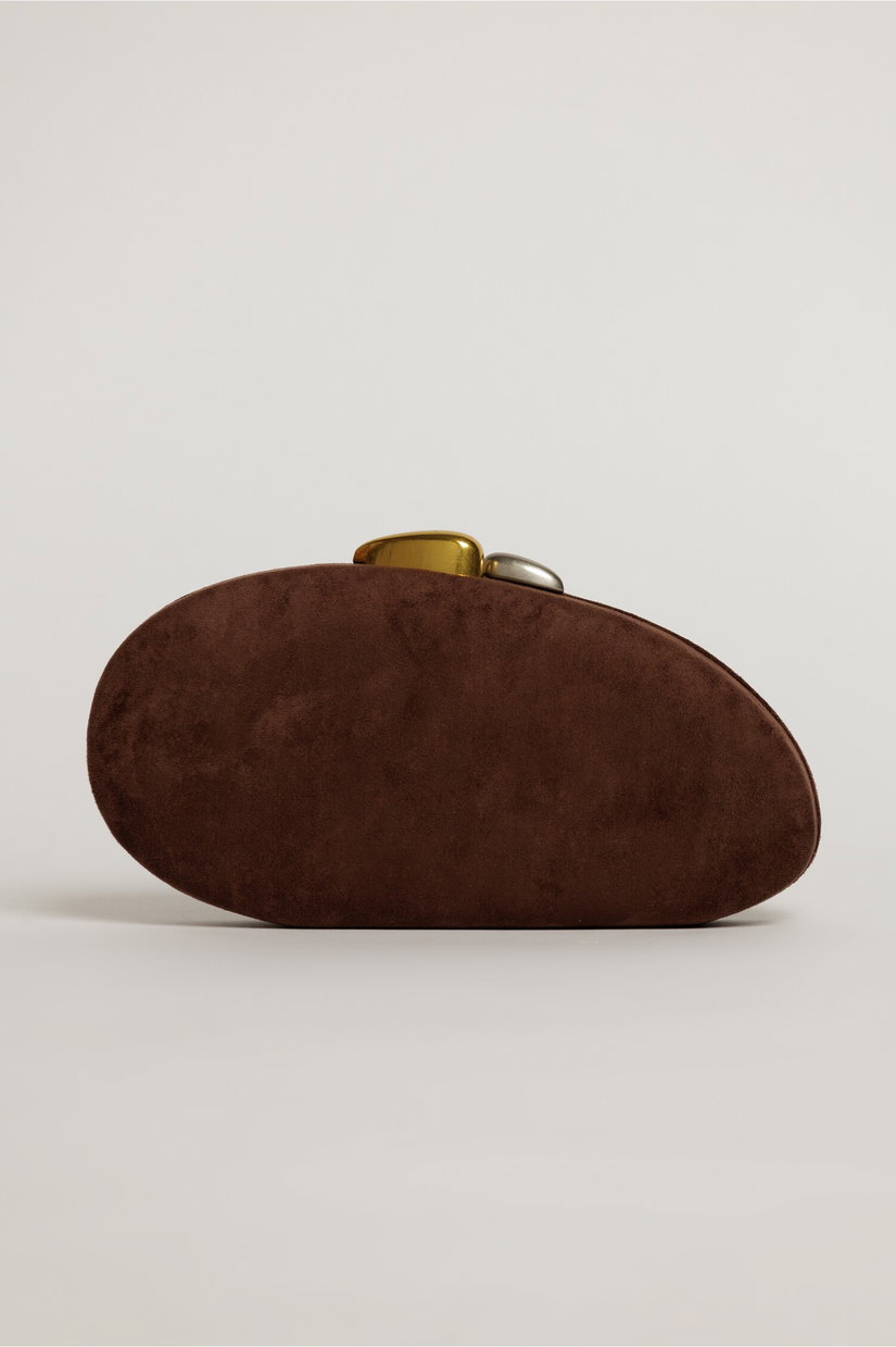Clutch oval maro din material catifelat