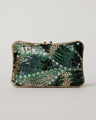 Clutch verde de ocazie cu margele si paiete