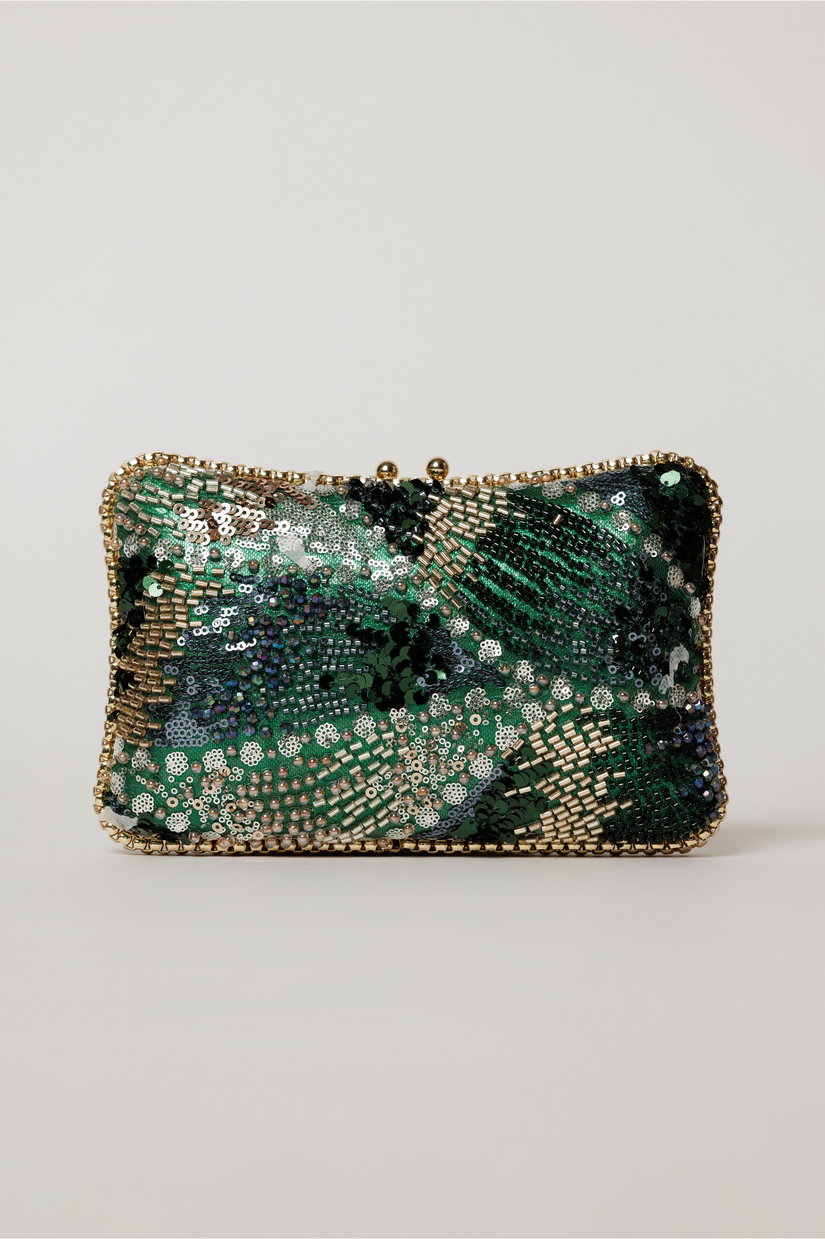 Clutch verde de ocazie cu margele si paiete