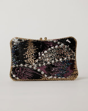Clutch negru de ocazie cu margele si paiete