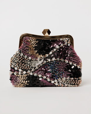 Clutch plic negru cu paiete si margele multicolore