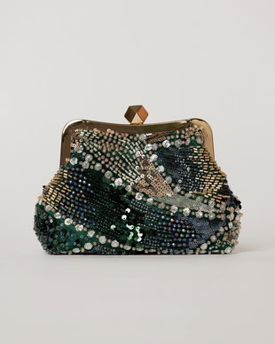 Clutch plic verde cu paiete si margele multicolore