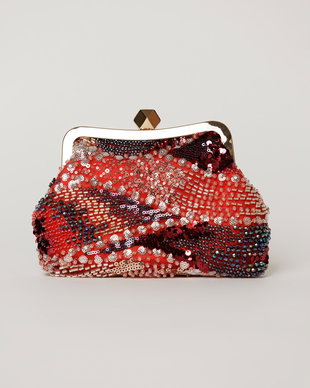 Clutch plic rosu cu paiete si margele multicolore