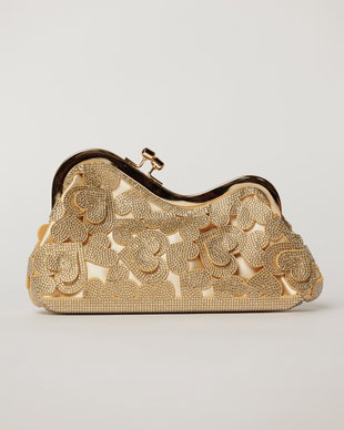 Clutch auriu decorat cu inimioare si cristale stralucitoare