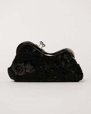 Clutch negru decorat cu inimioare si cristale stralucitoare