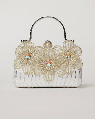 Clutch ivoar cu design floral aplicatii stralucitoare