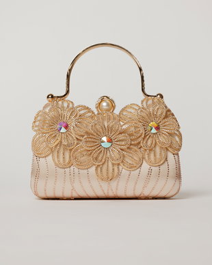 Clutch rose cu design floral aplicatii stralucitoare