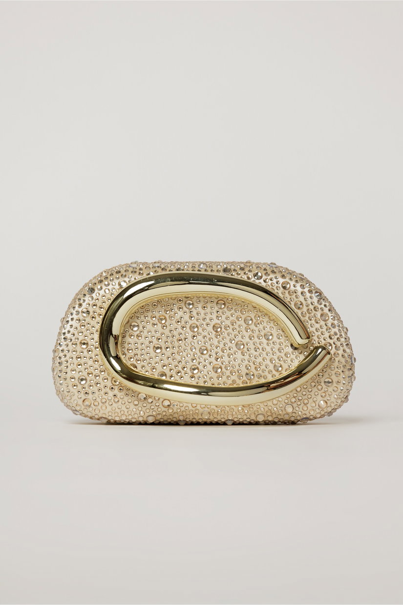 Clutch auriu cu design modern stralucitor si maner metalic