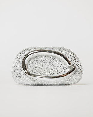 Clutch argintiu cu design modern stralucitor si maner metalic