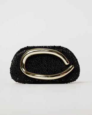 Clutch negru cu design modern stralucitor si maner metalic
