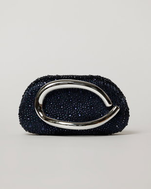 Clutch bleumarin cu design modern stralucitor si maner metalic