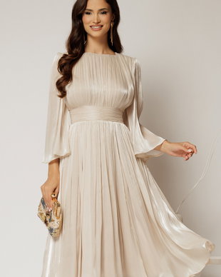 Rochie DY Fashion midi ivoar din voal peliculizat cu maneci ample