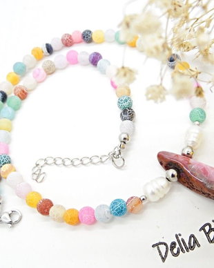 Colier handmade unicat - agate frozen si perle cultura (cod1465)