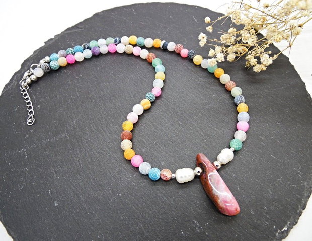 Colier handmade unicat - agate frozen si perle cultura (cod1465)