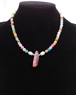 Colier handmade unicat - agate frozen si perle cultura (cod1465)