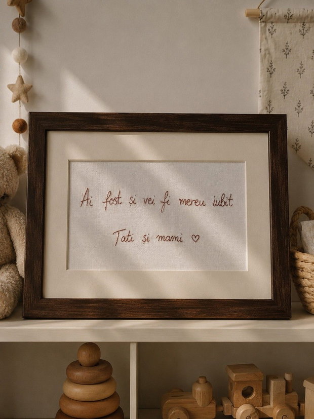 Cadou personalizat cu scrisoare sau mesaj scris de mână | Broderie manuală înrămată