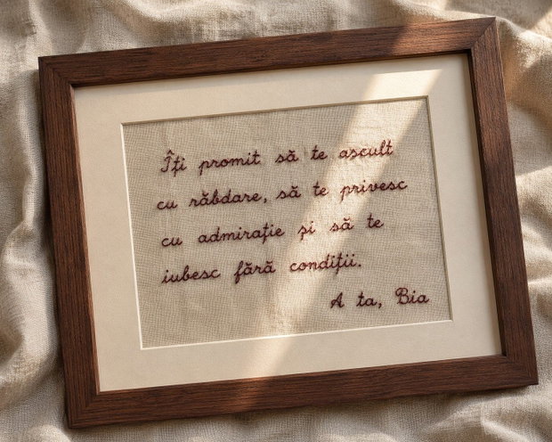 Cadou personalizat cu scrisoare sau mesaj scris de mână | Broderie manuală înrămată