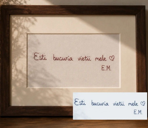 Cadou personalizat cu scrisoare sau mesaj scris de mână | Broderie manuală înrămată