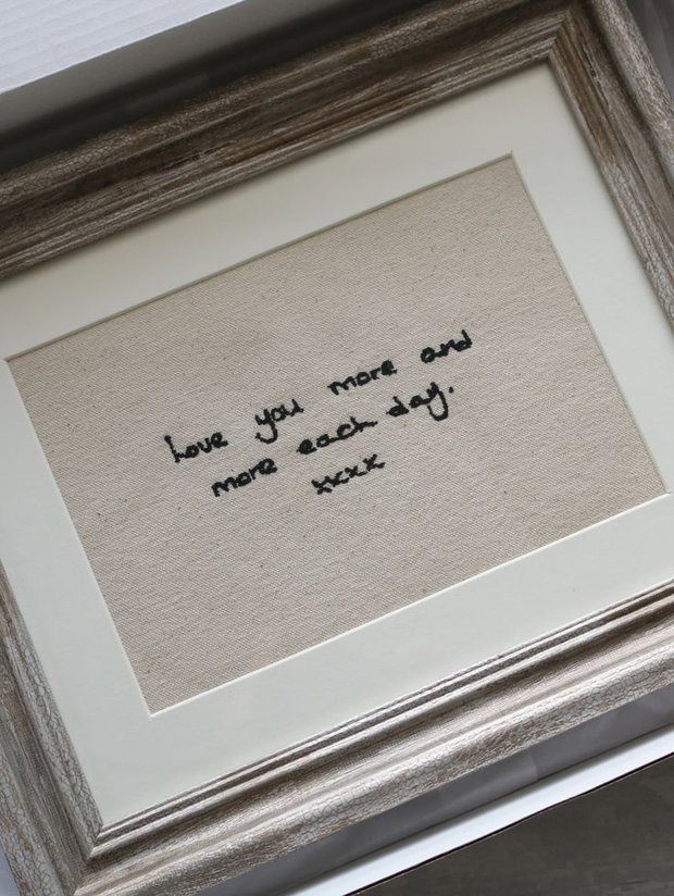 Cadou personalizat cu scrisoare sau mesaj scris de mână | Broderie manuală înrămată