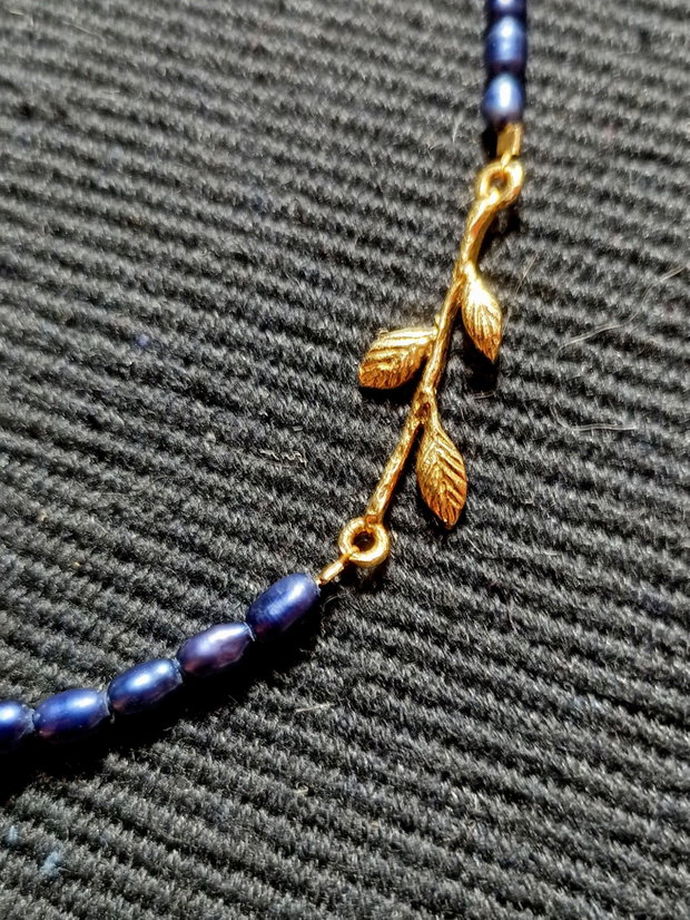 Colier vermeil perle naturale de cultura conector ramura argint placat cu aur minimalist asimetric boho chic trendy