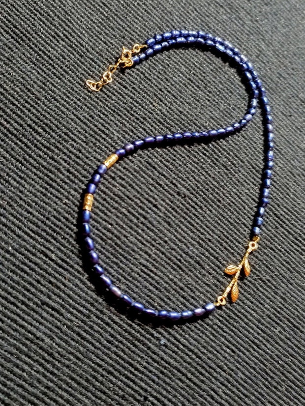 Colier vermeil perle naturale de cultura conector ramura argint placat cu aur minimalist asimetric boho chic trendy