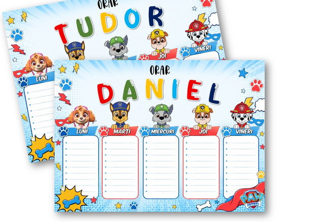 Orar școlar Paw patrol personalizat