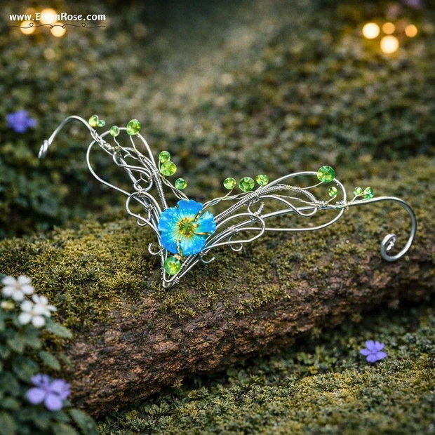 Sylvaria Bloom Tiară Elfică Argintie cu Floare Albastră