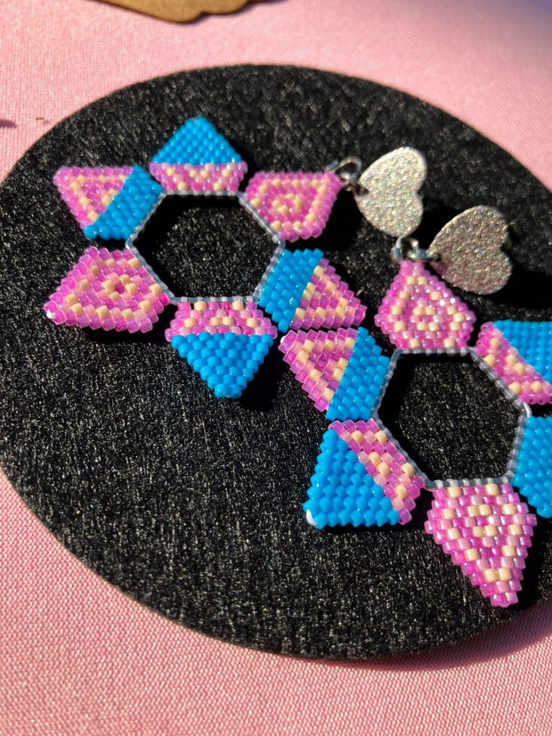 Cercei hexagoane mov bleu