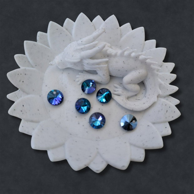 Cristale Rivoli din sticlă, albastru irizat, 8 mm pentru bijuterii handmade
