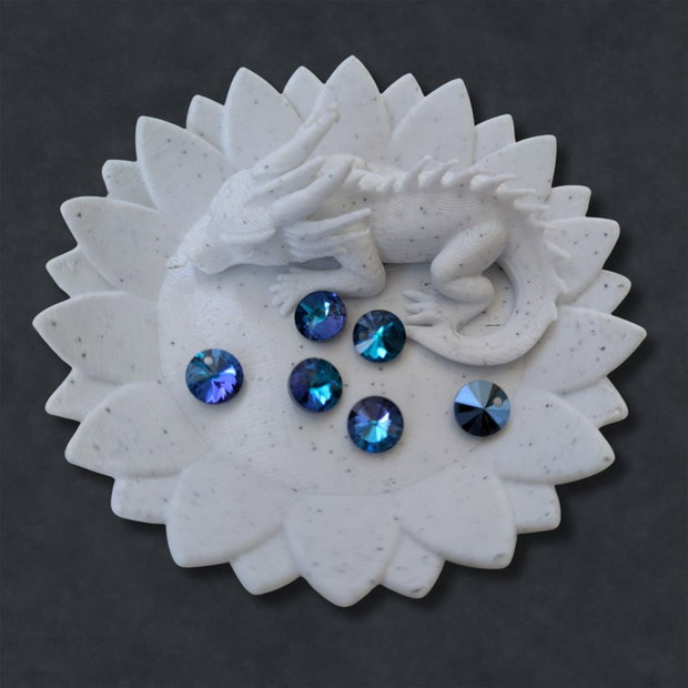 Cristale Rivoli din sticlă, albastru irizat, 8 mm pentru bijuterii handmade